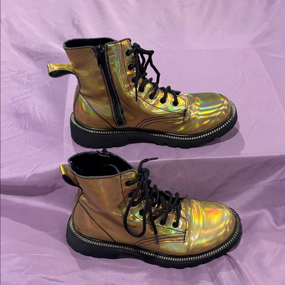 Holographic Gold Combat Boots - Picture 2 of 11